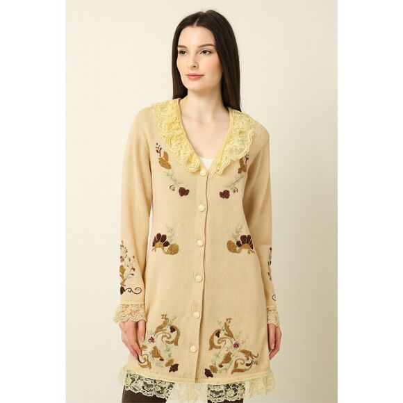 VTG StoryBrooke Knits Long Line Beaded Sequin Duster Cardigan XS - Picture 1 of 9